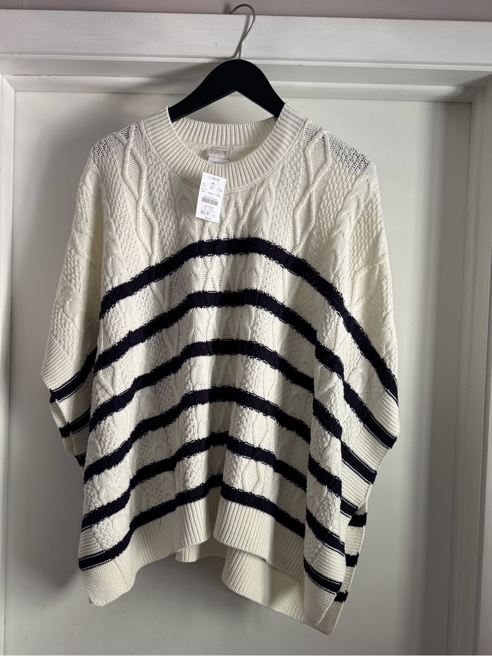 J. Crew Cream Cable-Knit Sweater with Black Stripes